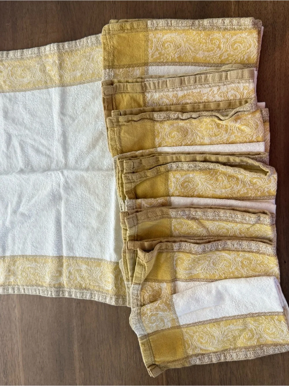 Mahogany Cream Tablecloth with Yellow Ornate Border